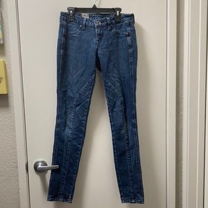 Liberated by Volcom Juniors Skinny Blue Jeans with Extra Seams